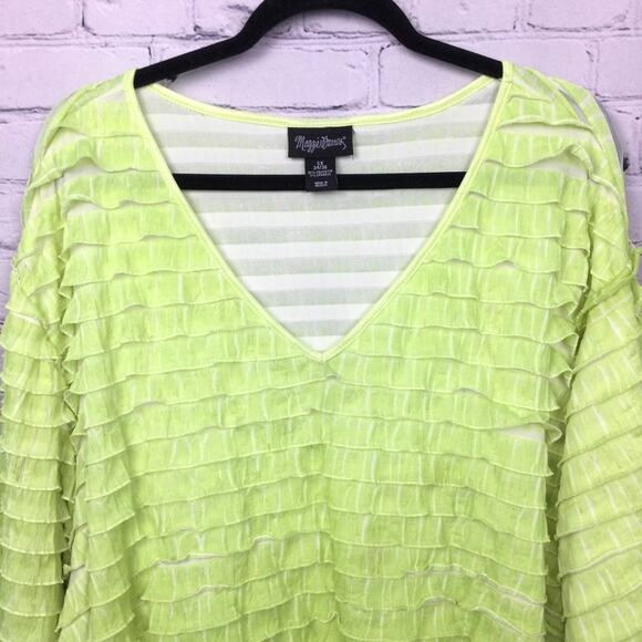 Maggie Barnes All Over Tiered Ruffle Flowy Lime Green Festival Blouse Women's 5X - Picture 2 of 12